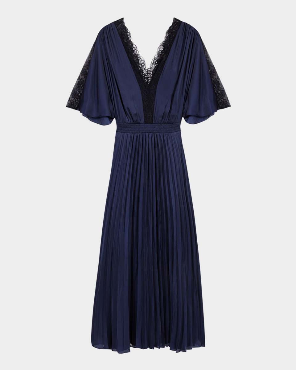 Rachelace Pleated Satin Midi Dress